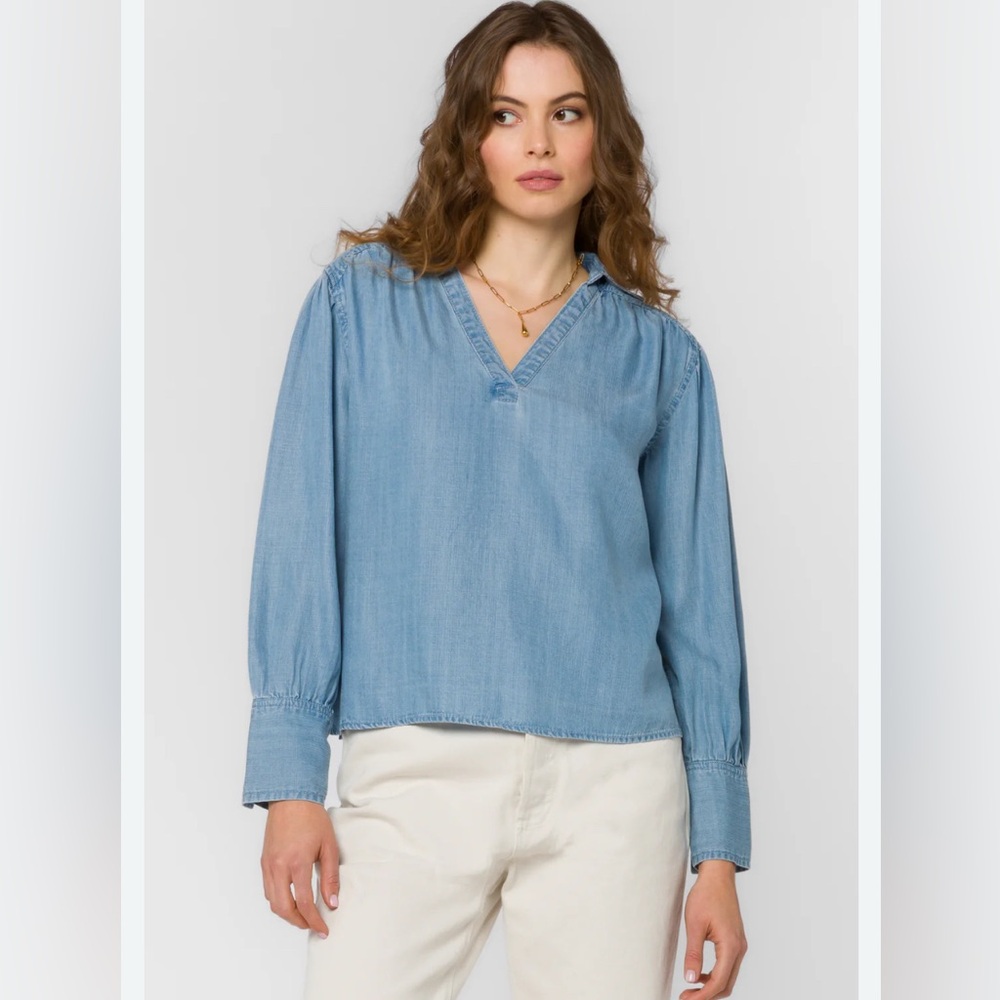 V-Neck Blouse Top Long Sleeves 100% Tencel by VELVET HEART Women’s Large
